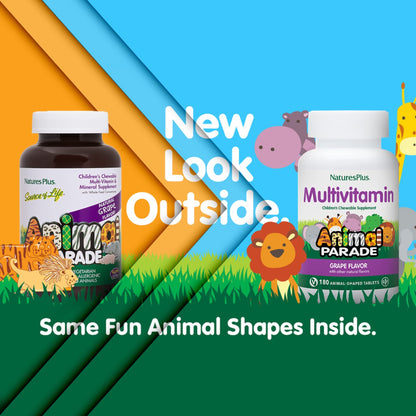 Nature's Plus Animal Parade Grape Kids Multivitamin – 180 Chewables, 90 Servings