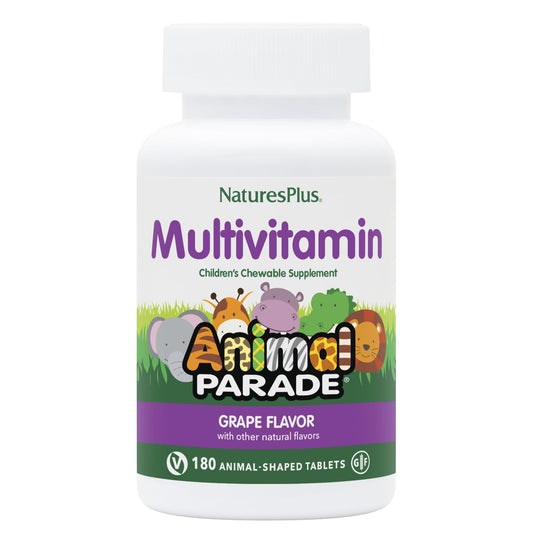 فيتامينات NaturesPlus Animal Parade المتعددة للأطفال - بنكهة العنب، 180 قرص (عبوة من 2) – نباتي وخالي من الغلوتين