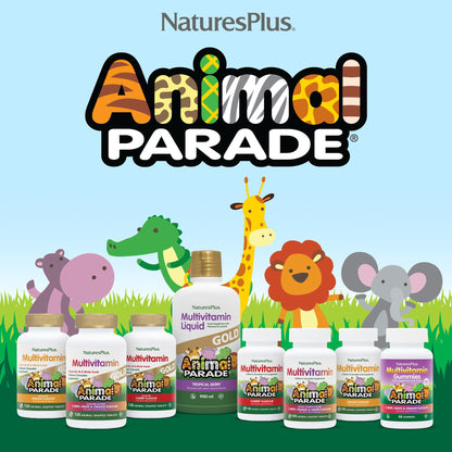 NaturesPlus Animal Parade Multivitamin Gummies - 90 Count, 30 Servings | Cherry, Grape & Orange