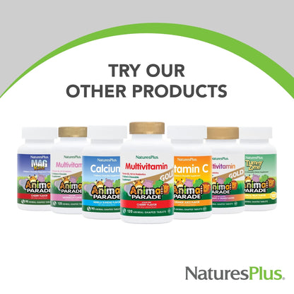 NaturesPlus Animal Parade Multivitamin Gummies - 90 Count, 30 Servings | Cherry, Grape & Orange