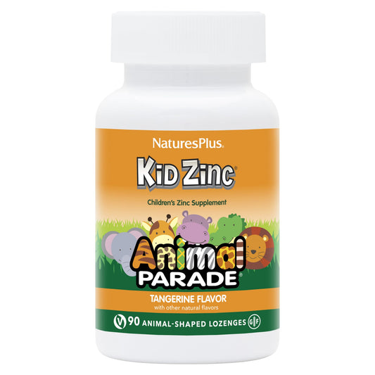 NaturesPlus Animal Parade KidZinc بنكهة اليوسفي — 90 قرص استحلاب، عبوة من 3 قطع | نباتي وخالٍ من الغلوتين