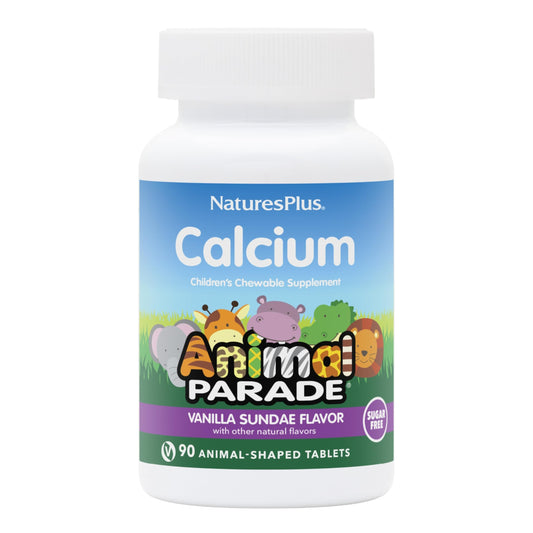 NaturesPlus Animal Parade كالسيوم خالٍ من السكر للأطفال | مثلجات الفانيليا، 90 قرص مضغ