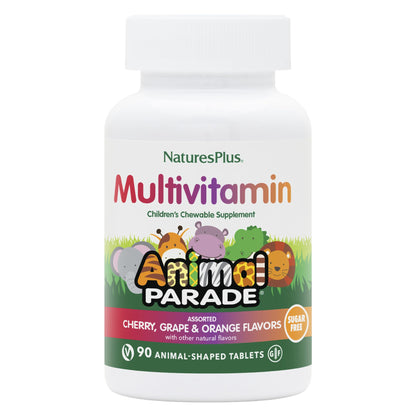 NaturesPlus Animal Parade Sugar-Free Kids Multivitamin - 2 Pack (90 Chewables) Cherry, Grape & Orange
