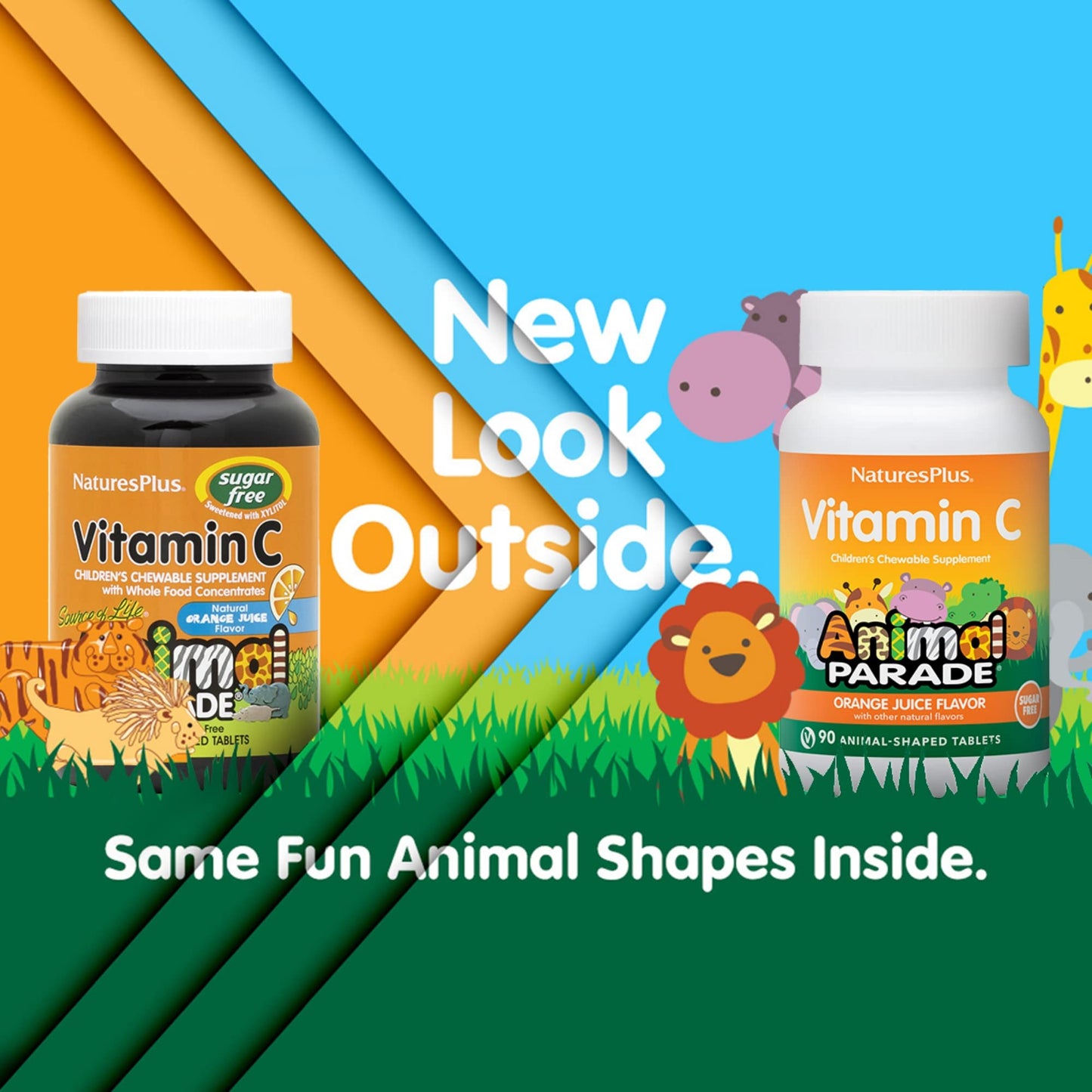 NaturesPlus Animal Parade Sugar-Free Vitamin C — 90 Chewables, Natural Orange Flavor, Immune Support, Gluten Free