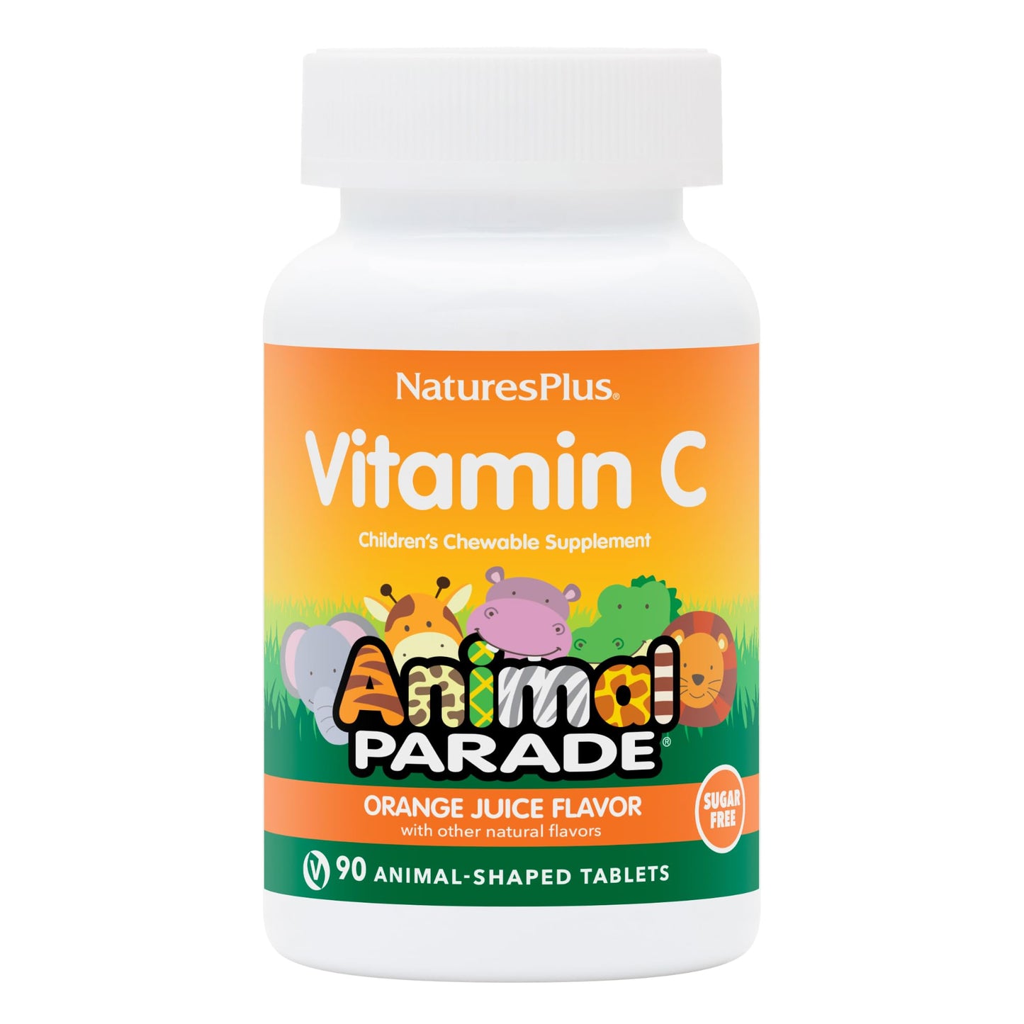 NaturesPlus Animal Parade Sugar-Free Vitamin C for Kids – 90 Chewables (2-Pack), Orange Flavor