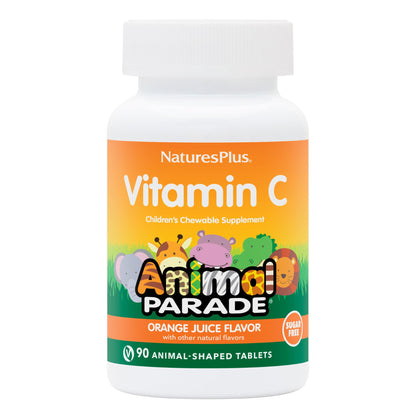 NaturesPlus Animal Parade Sugar-Free Vitamin C for Kids – 90 Chewables (2-Pack), Orange Flavor