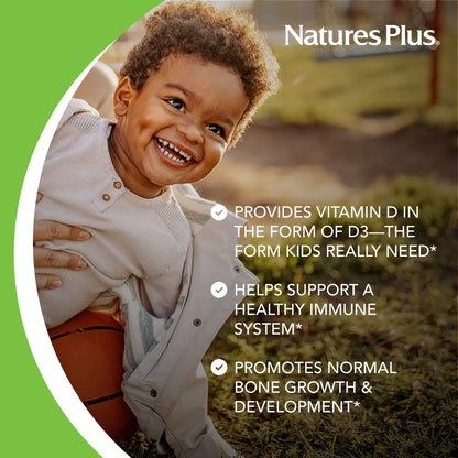 NaturesPlus Animal Parade Vitamin D3 Kids Chewables | Black Cherry Flavor, 90 Tablets – Gluten Free, Vegetarian