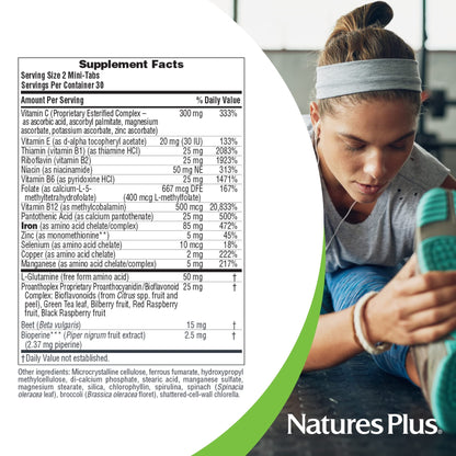 NaturesPlus Hema-Plex Iron – 60 Slow-Release Mini-Tabs (85 mg Chelated Iron) – Vegan & Gluten Free | 30 Servings