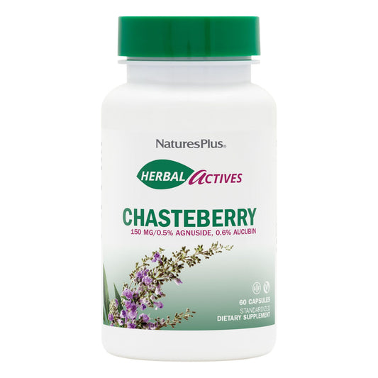 NaturesPlus Herbal Actives Chasteberry - 60 كبسولة، صحة الدورة الشهرية