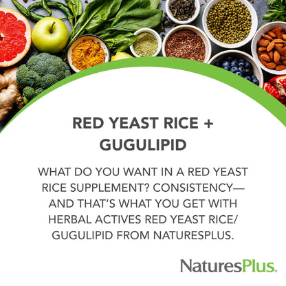 NaturesPlus Red Yeast Rice Gugulipid Complex - 450 mg, 60 Vegan Capsules | Cholesterol Support