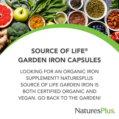 NaturesPlus Source of Life Garden Organic Iron 18 mg – 30 Vegan Capsules