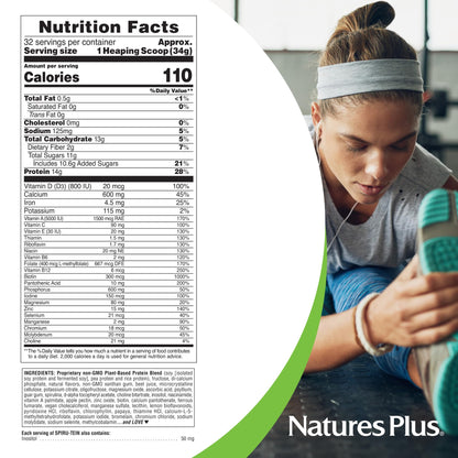 NaturesPlus SPIRU-TEIN Strawberry Protein Shake – 64 Servings, Plant-Based & Gluten Free