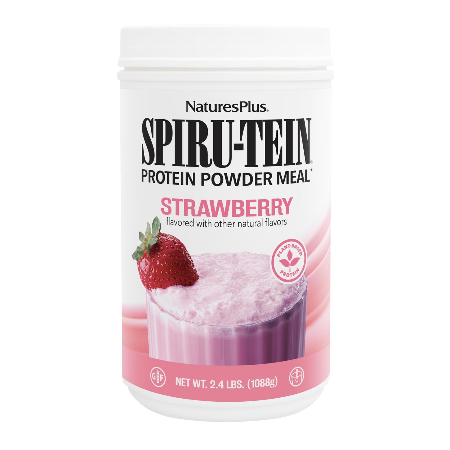 NaturesPlus SPIRU-TEIN Strawberry Protein Shake – 64 Servings, Plant-Based & Gluten Free