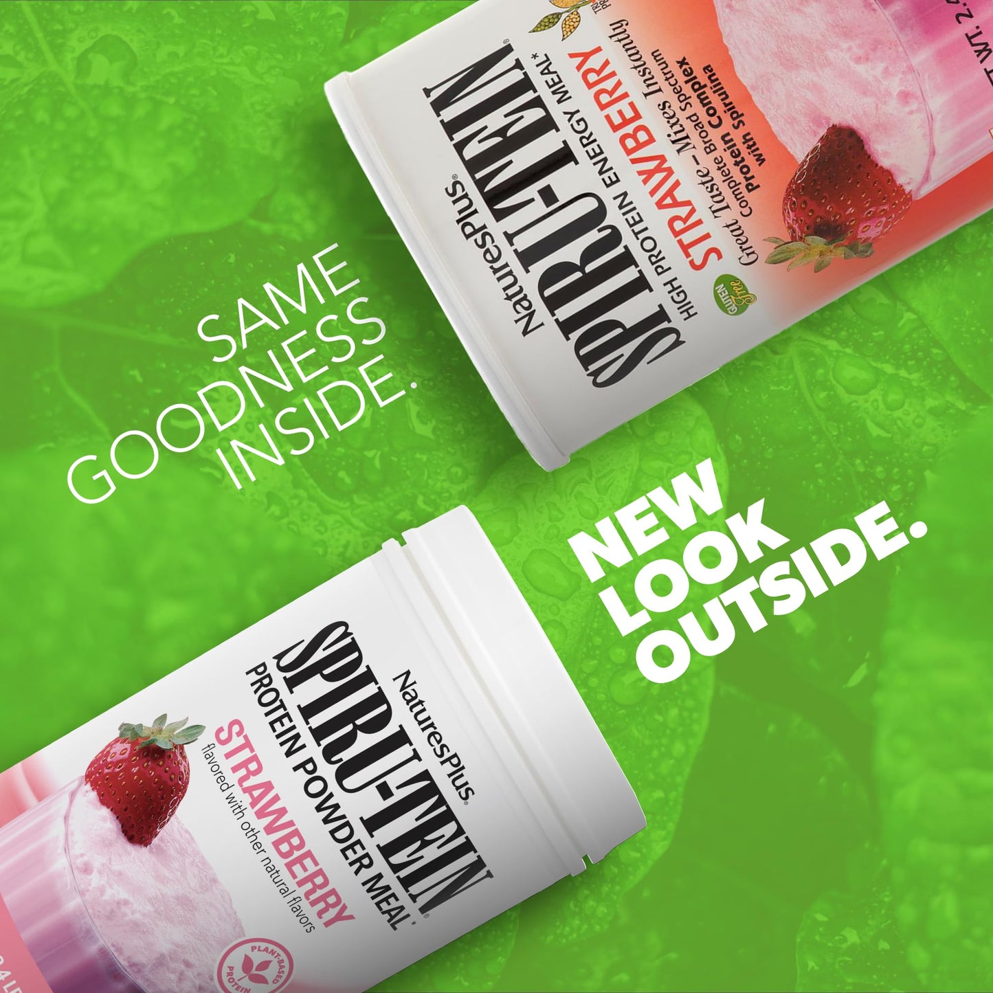 NaturesPlus SPIRU-TEIN Strawberry Protein Shake – 64 Servings, Plant-Based & Gluten Free