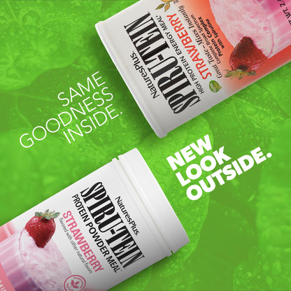 NaturesPlus SPIRU-TEIN Strawberry Protein Shake – 64 Servings, Plant-Based & Gluten Free