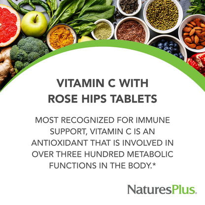 NaturesPlus Sustained Release Vitamin C 1000 mg – 60 Tablets (Rose Hips) – Vegetarian & Gluten Free | 60 Servings