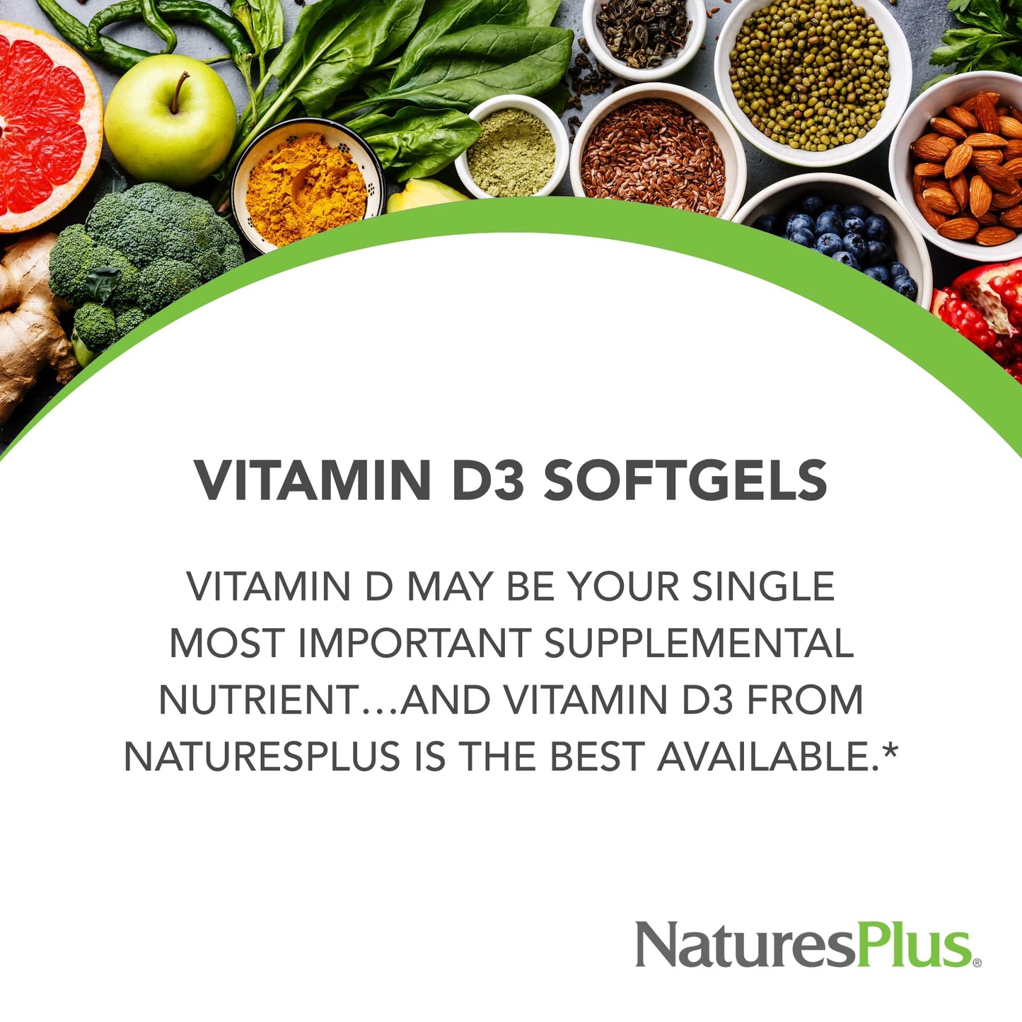 NaturesPlus Vitamin D3 5000 IU (Cholecalciferol) – 60 Softgels | Bone & Immune Support | Gluten-Free