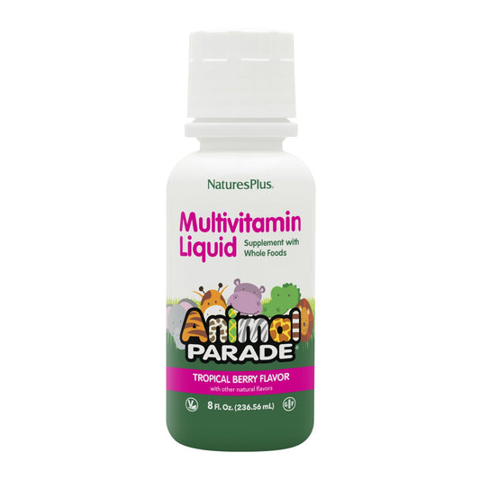 NaturesPlus Animal Parade فيتامينات متعددة سائلة للأطفال - توت استوائي، 8 أوقية