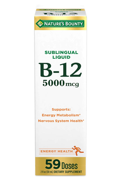 Nature’s Bounty Vitamin B-12 Sublingual Liquid 5000 mcg – Berry Flavor | 2 oz