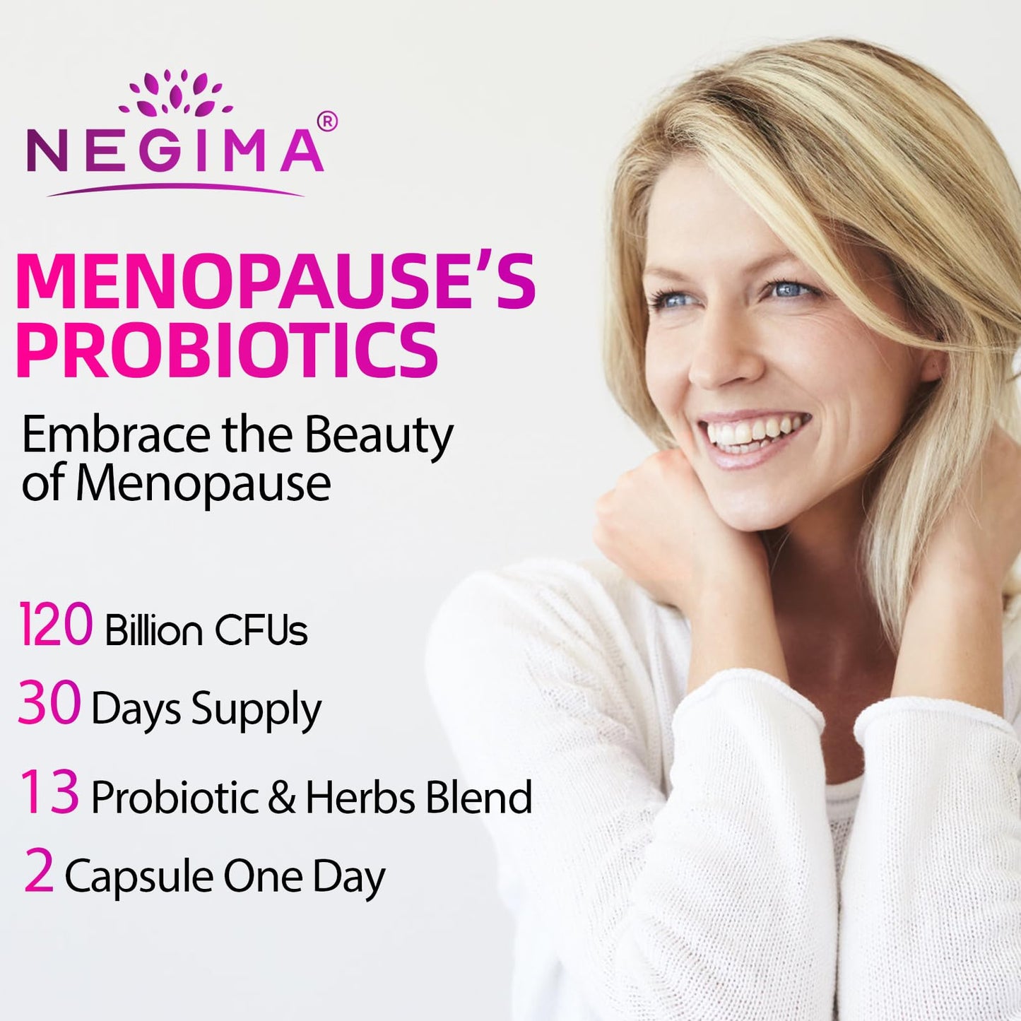 Negima Menopause Probiotics – 120B CFUs, 13-in-1 Herbal Complex, 240 Caps