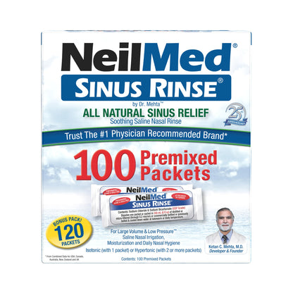 NeilMed Sinus Rinse Premixed Packets 100 Count – Isotonic & Hypertonic Saline Solutions