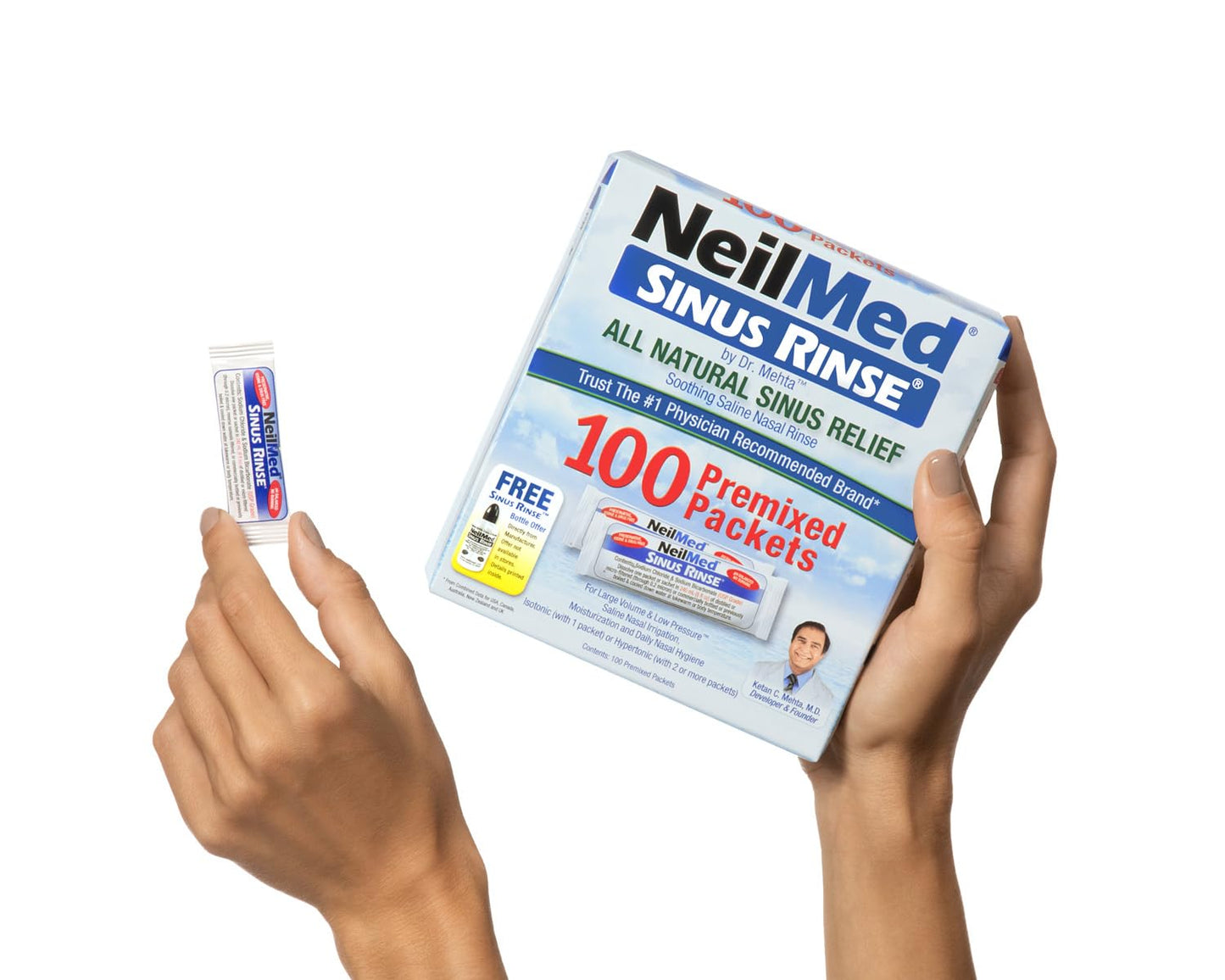 NeilMed Sinus Rinse Premixed Packets 100 Count – Isotonic & Hypertonic Saline Solutions
