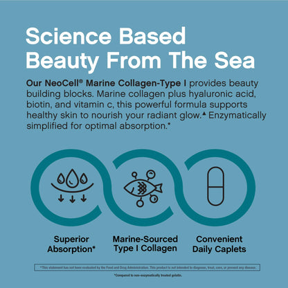 NeoCell Marine Collagen Peptides – 180 Caplets with Hyaluronic Acid