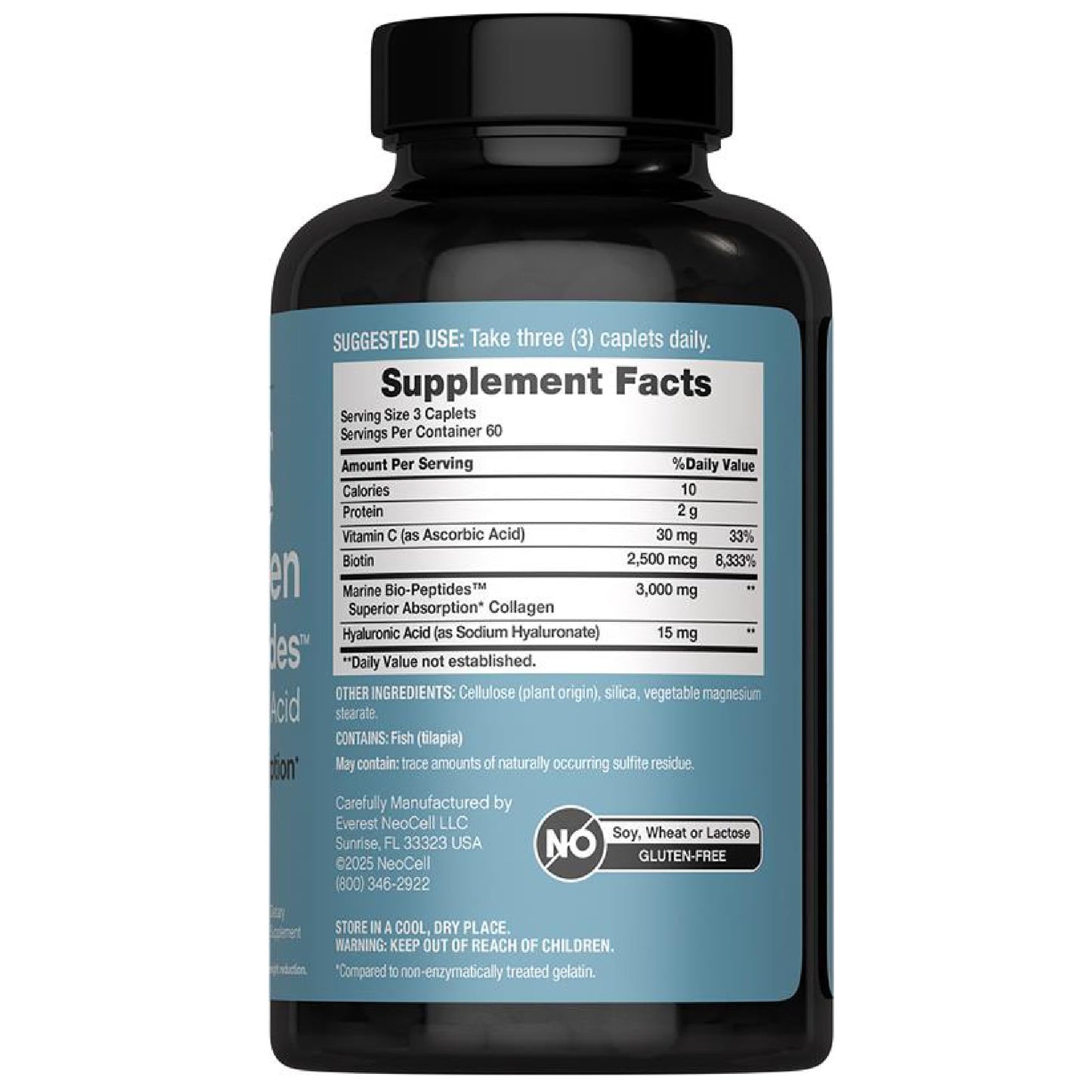 NeoCell Marine Collagen Peptides – 180 Caplets with Hyaluronic Acid