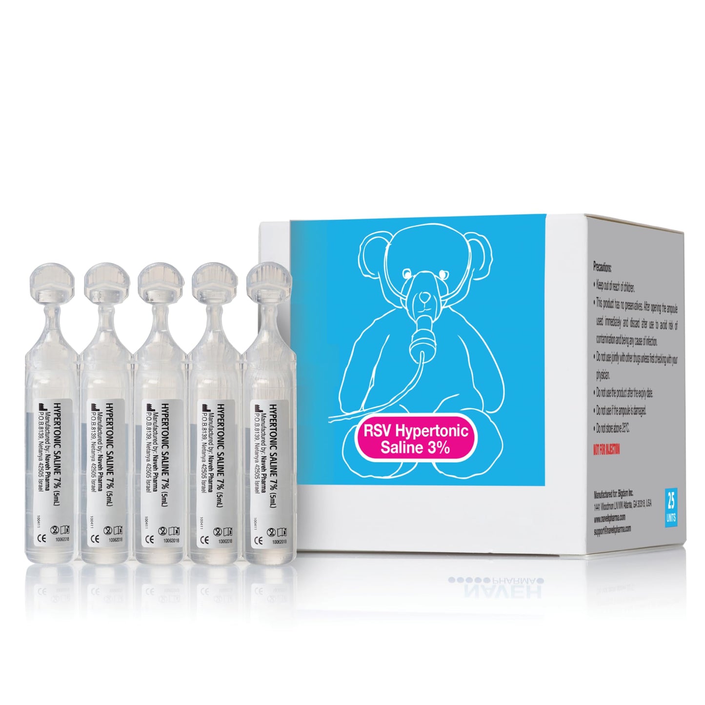 NAVEH PHARMA 3% Saline Solution – 5ml Ampoules, 25-Unit Box for Nasal & Eye Care