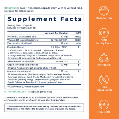 NewRhythm Probiotics for Immune Support – 30B CFU, 16 Strains, Akkermansia, Zinc, Vitamin C & D3 | Non-GMO | 30 Capsules