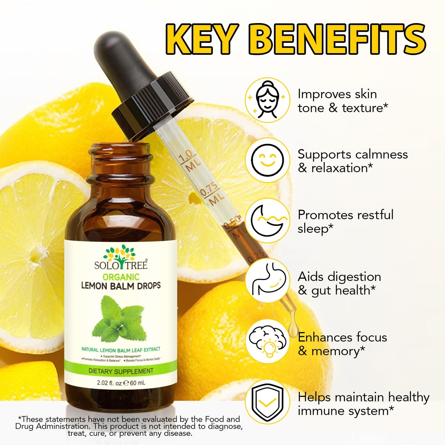 Newseel Lemon Balm Drops – Organic Lemon Balm Extract for Mood Support | Vegan, Gluten Free, Non-GMO | 2.02 fl oz