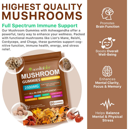 Newseel Lions Mane Mushroom Gummies – Reishi & Cordyceps, Energy & Immunity (80 Gummies)