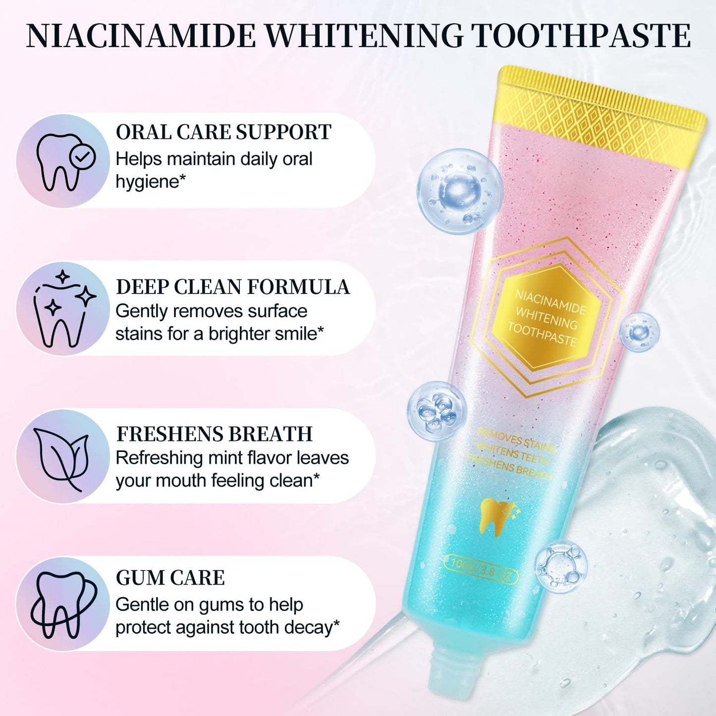 Niacinamide Whitening Toothpaste – Mint & Peach, 3.53oz (2-Pack)