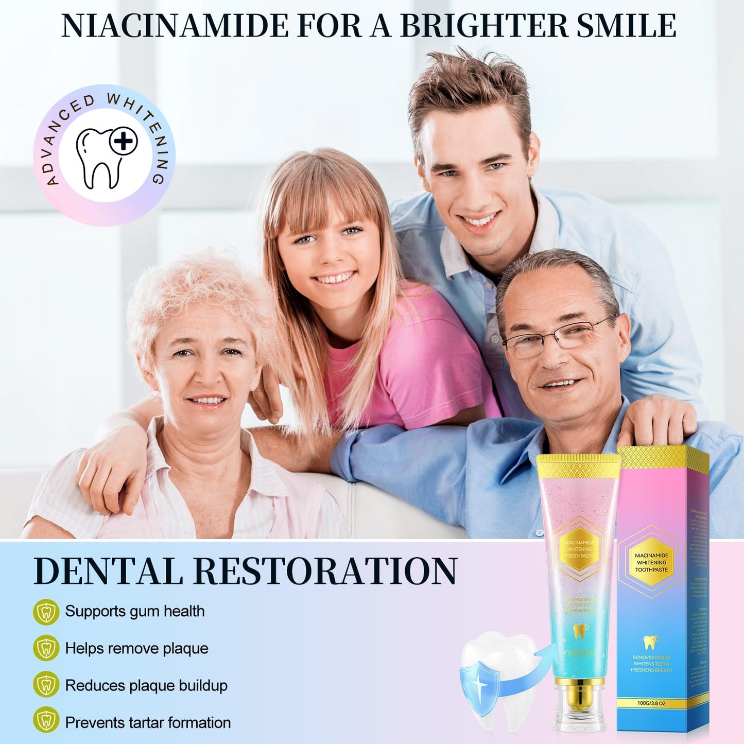 Niacinamide Whitening Toothpaste – Mint & Peach, 3.53oz (2-Pack)