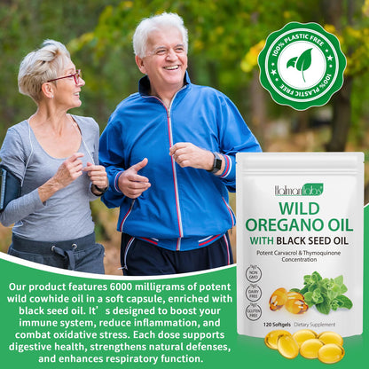Oil of Oregano Softgels with Black Seed Oil – Immune Support, 120 Softgels