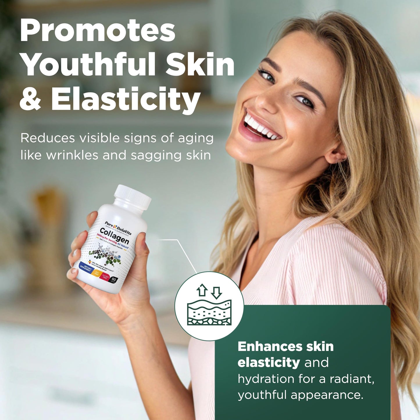 Complete Collagen Capsules for Women – 1800mg, Types I-V, 90 Capsules