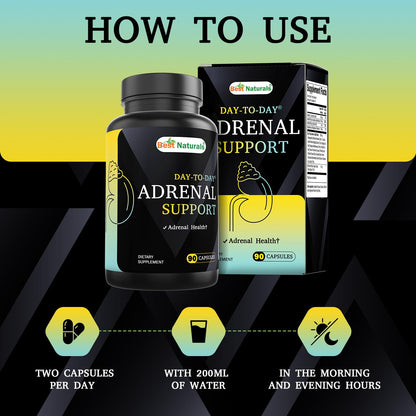 Best Naturals Adrenal Support - 90 Veg Capsules with Ashwagandha, L-Tyrosine, Magnesium, Rhodiola, Holy Basil & Bioperine