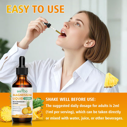 Magnesium Glycinate Liquid Drops – High Absorption, Pineapple Flavor, 2 oz