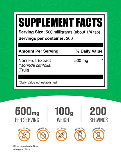 BulkSupplements Noni Fruit Extract Powder – 500mg per Serving, Gluten Free