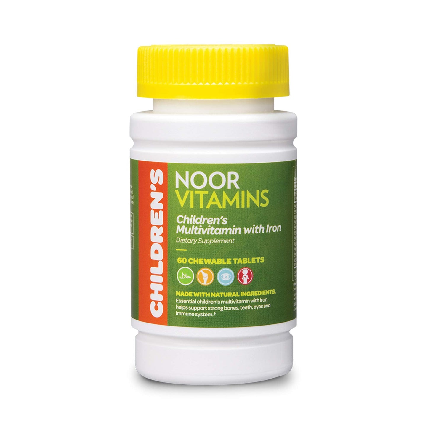 Noor Vitamins Halal Kids Multivitamin Chewable - Immune, Bone & Eye Health | Iron, Non-GMO, Gluten Free - 60 Count