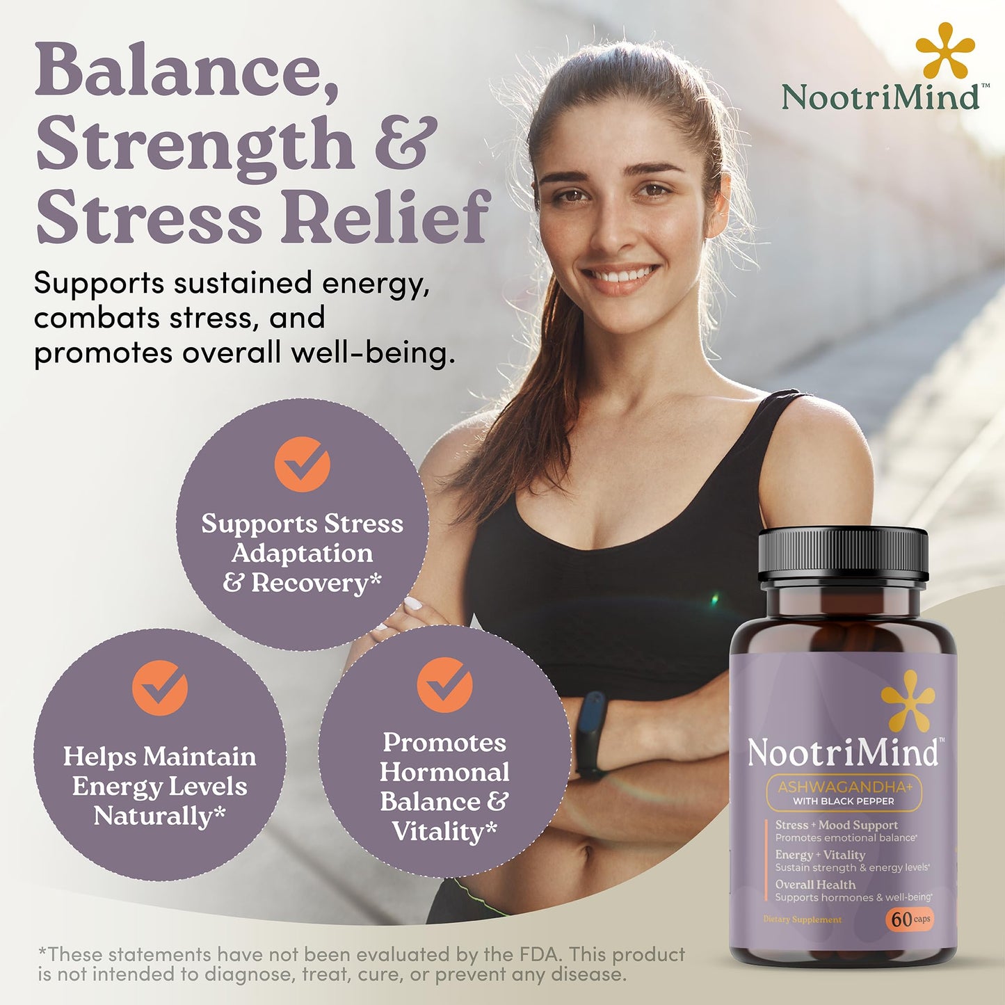 nootrimind Organic Ashwagandha Extra Strength – Stress, Mood & Energy Support with Black Pepper | 60 Capsules | Non-GMO, Vegan, Gluten Free