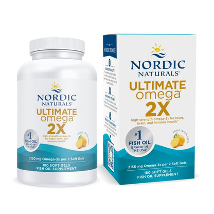 Nordic Naturals Ultimate Omega 2X Lemon Flavor – High-Potency Omega-3, 180 Soft Gels (EPA & DHA)