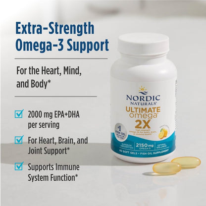 Nordic Naturals Ultimate Omega 2X Lemon Flavor – High-Potency Omega-3, 180 Soft Gels (EPA & DHA)