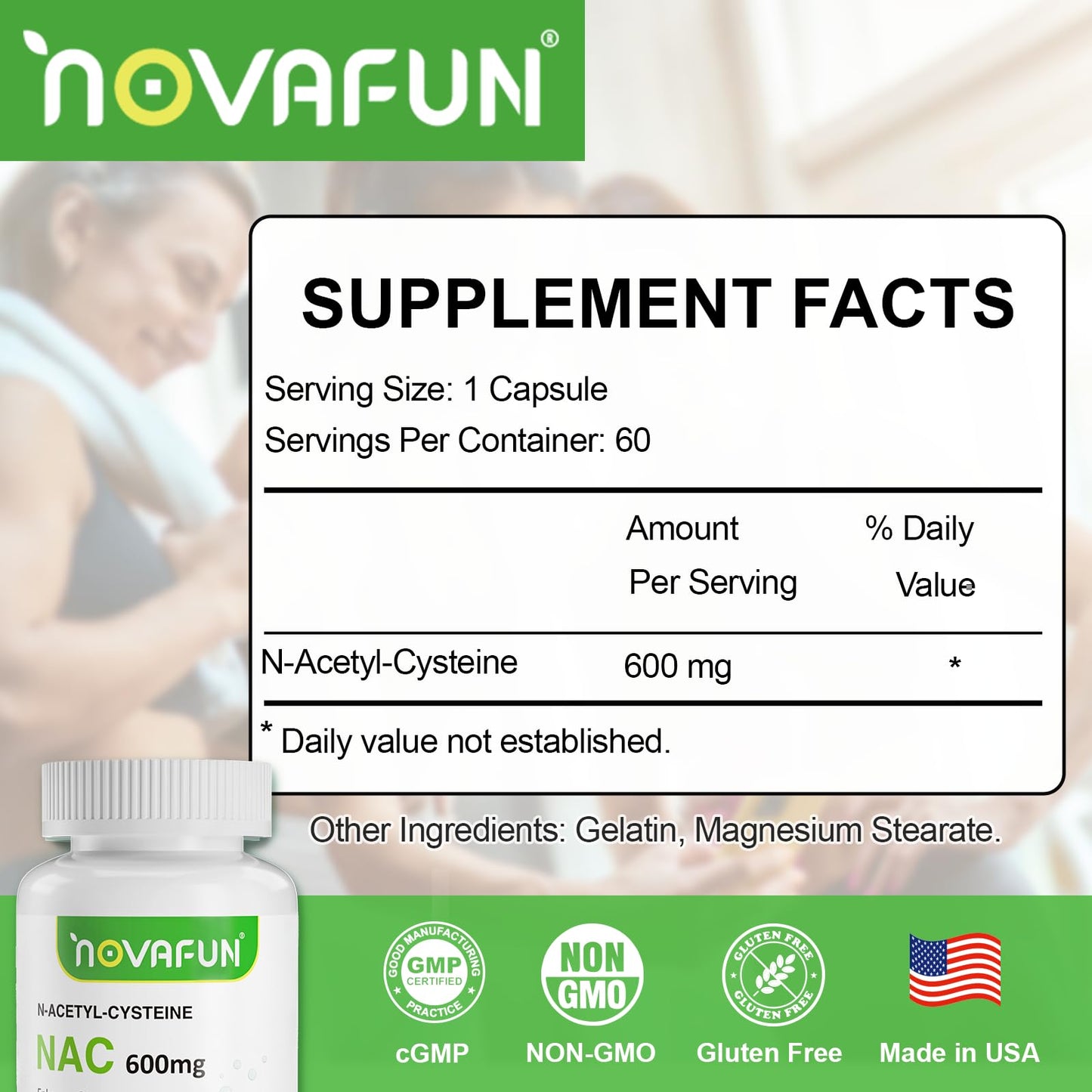 Novafun NAC 600mg Capsules – Lung Health & Liver Detox (60 Count)