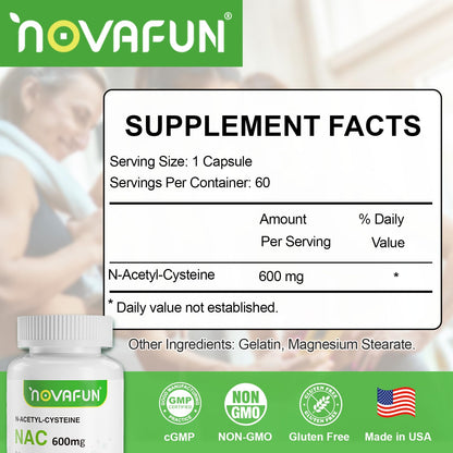 Novafun NAC 600mg Capsules – Lung Health & Liver Detox (60 Count)