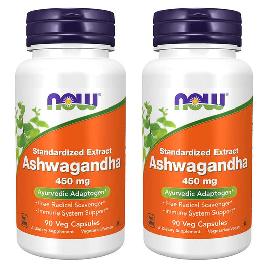 NOW Foods مستخلص أشواغاندا 450 ملجم، 90 كبسولة نباتية (عبوة من 2) - دعم المناعة والتكيف