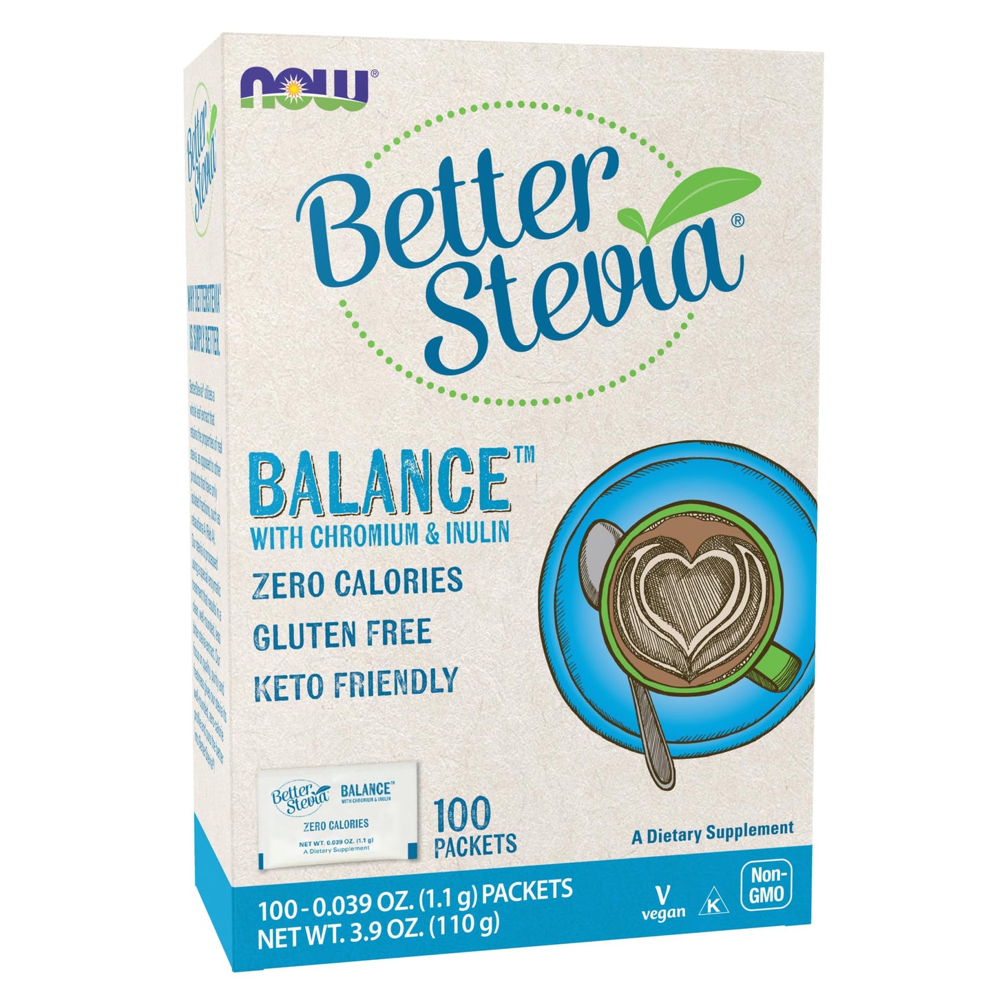 NOW Foods BetterStevia Balance with Chromium & Inulin – 100 Packets | Zero-Calorie, Keto-Friendly, Diabetic-Safe