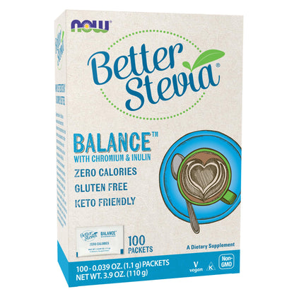 NOW Foods BetterStevia Balance with Chromium & Inulin – 100 Packets | Zero-Calorie, Keto-Friendly, Diabetic-Safe