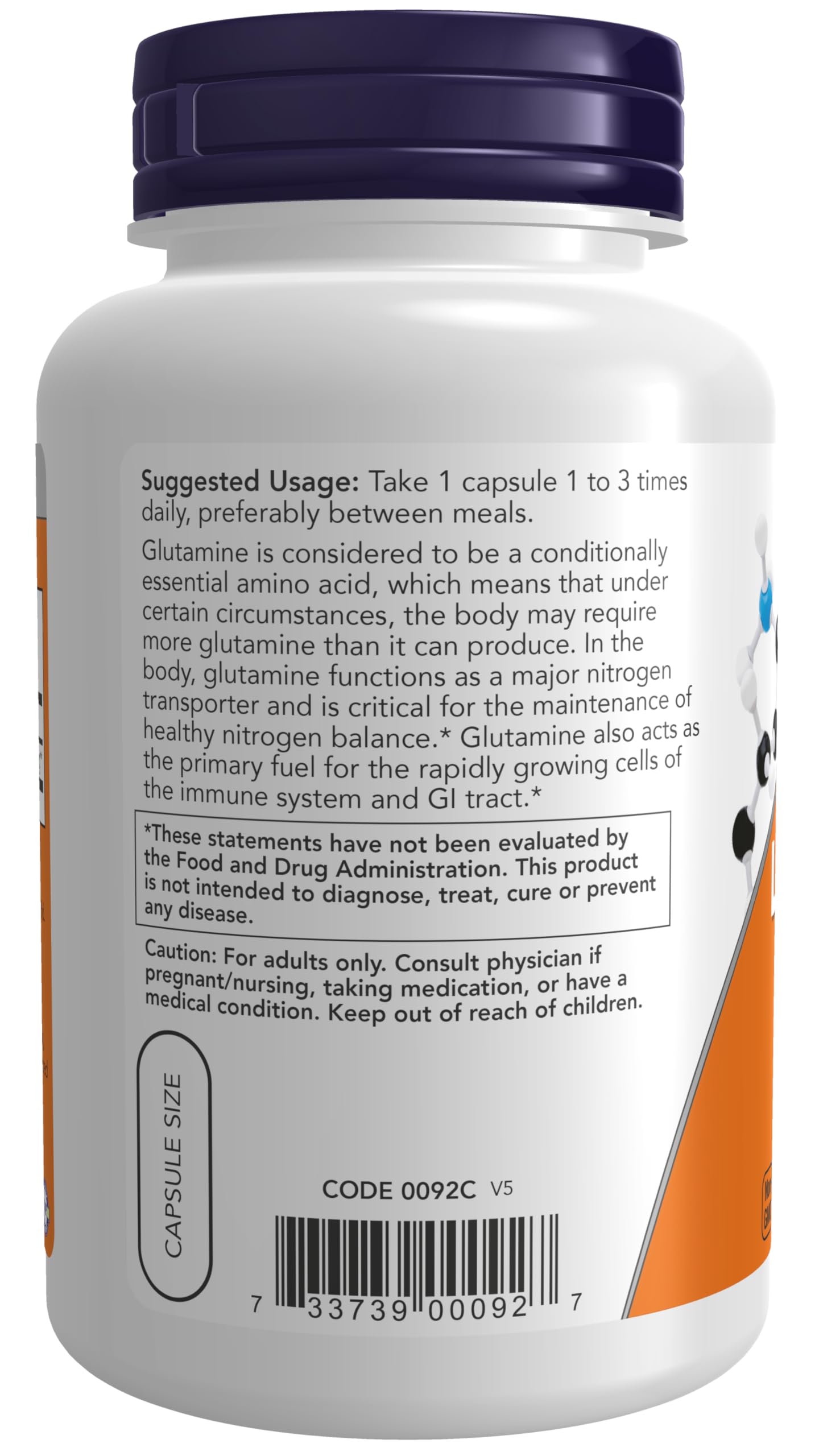 NOW Foods L-Glutamine 500 mg – Nitrogen Transporter, Amino Acid | 120 Veg Capsules