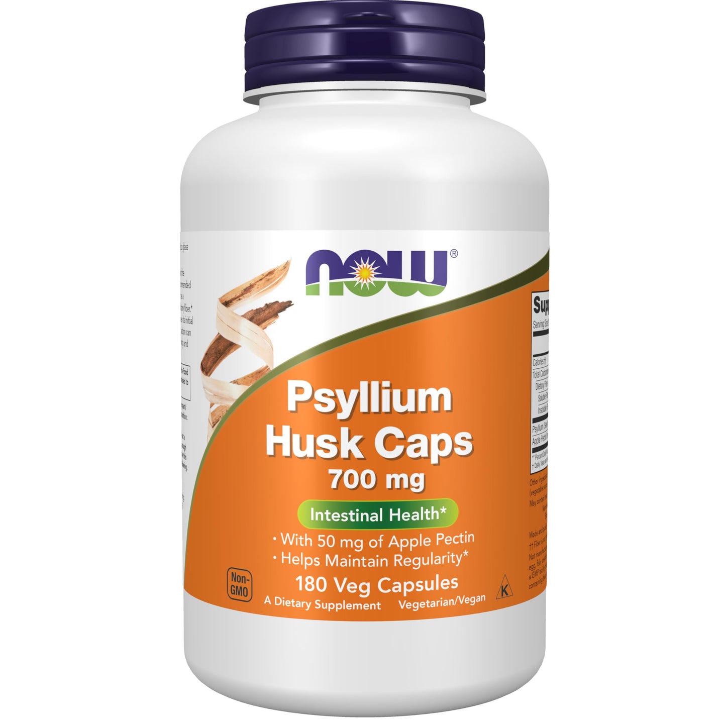 NOW Foods Psyllium Husk Caps 700 mg with Apple Pectin - Intestinal Health, 180 Veg Capsules